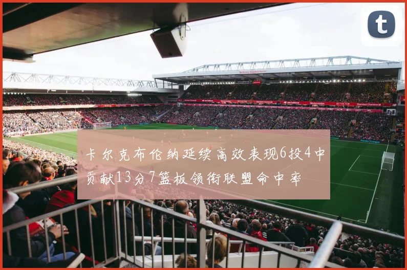 卡尔克布伦纳延续高效表现6投4中贡献13分7篮板领衔联盟命中率
